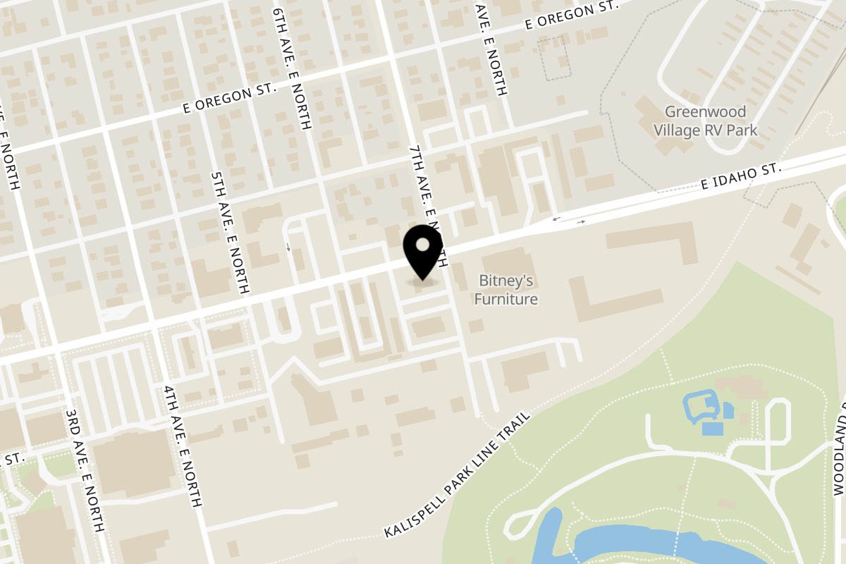 Map showing the location of Kalispell Kitchen on 660 E Idaho St in Kalispell